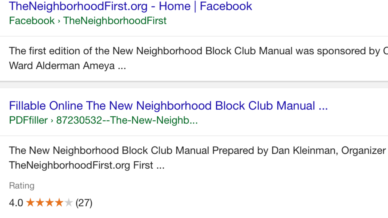 4/5 Stars for first edition of New Neighborhood Block Club Manual