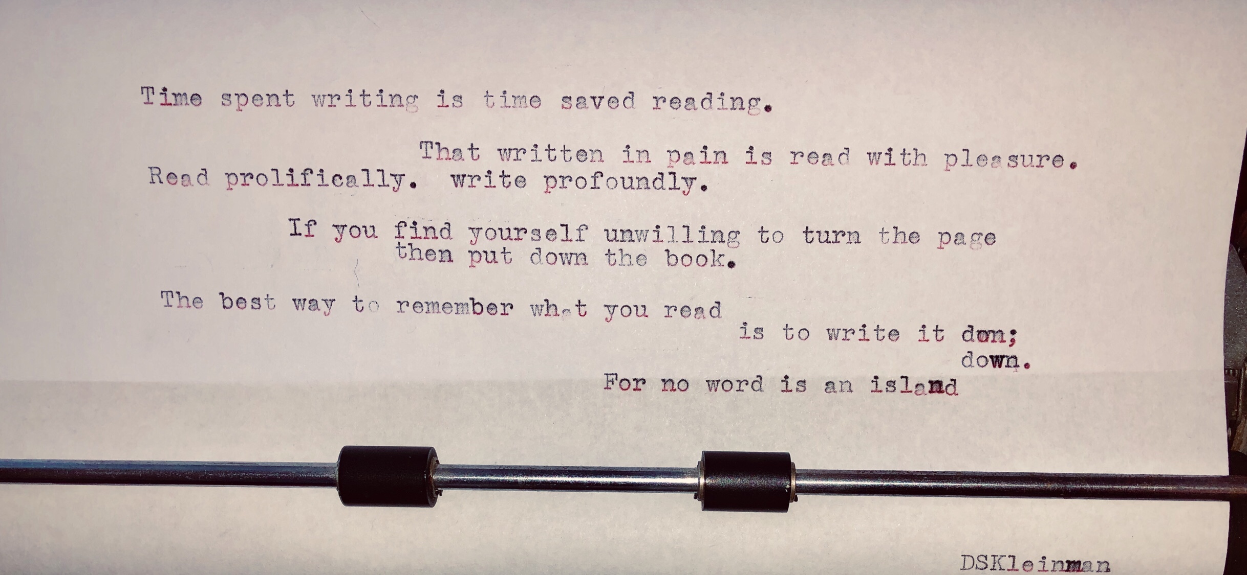 Typewriter Thought Four Twenty-Seven Twenty Ninteen for a Snowy Day in April