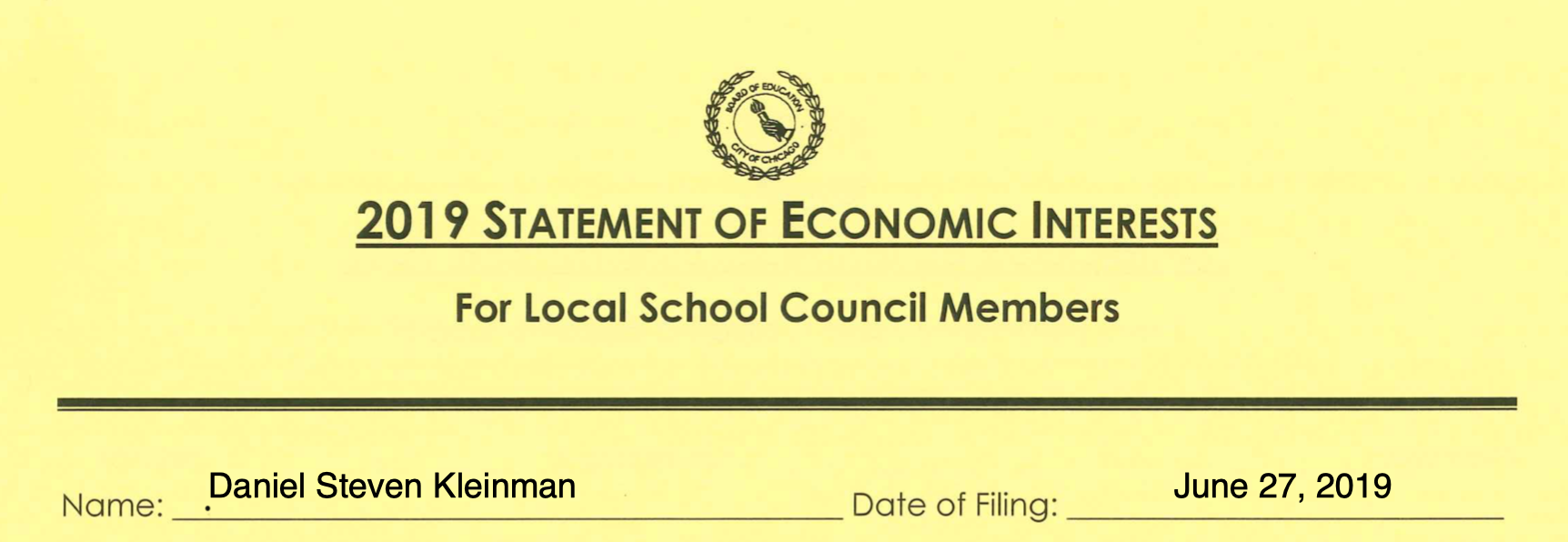 My 2019 Statement of Economic Interest in Chicago Public Schools CPS