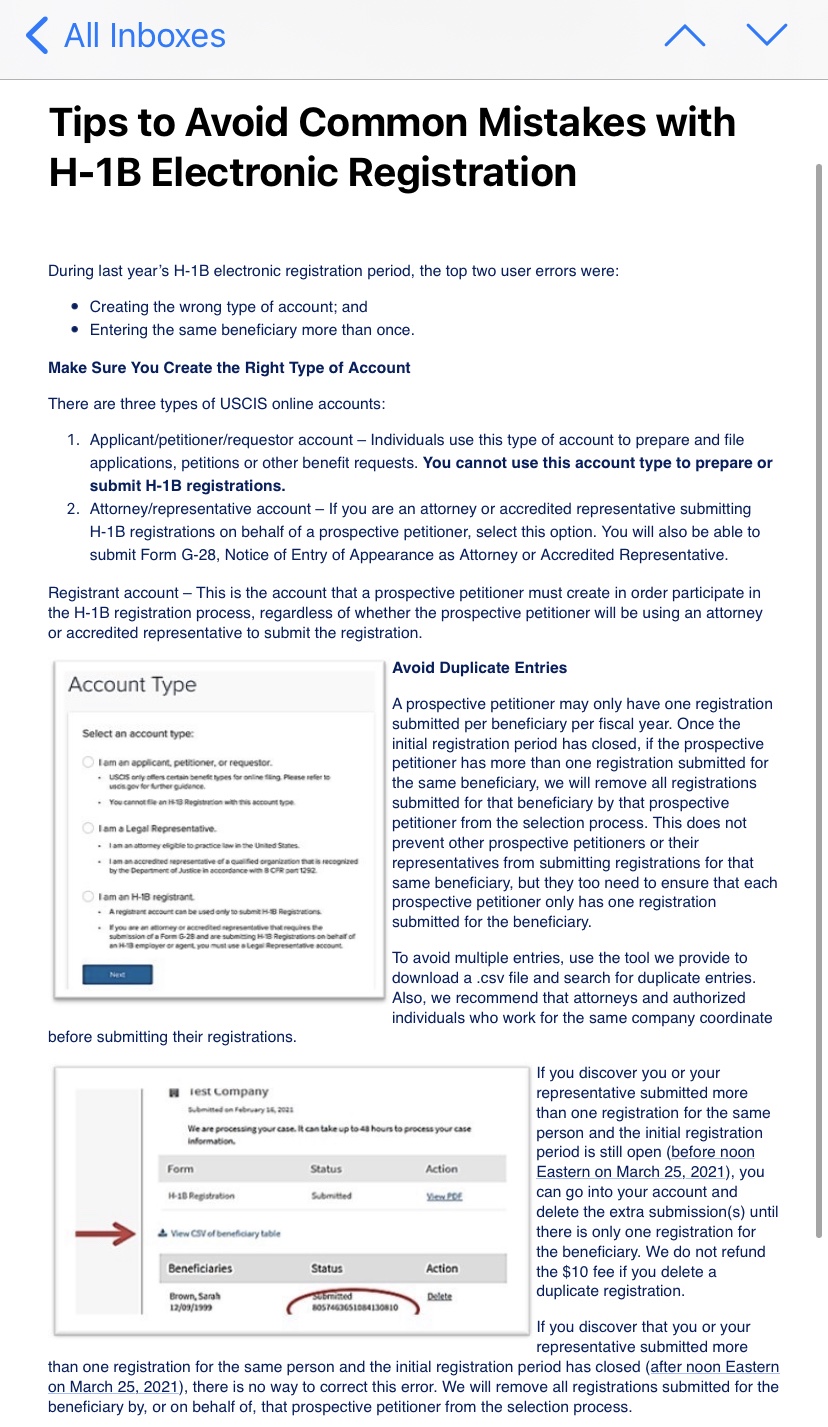 Inbox from USCIS