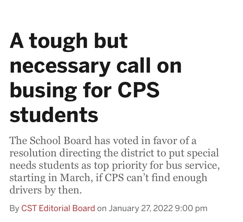 I Agree with the Sun-Times on this: Prioritize limited Bussing resources for Students most in need of them.