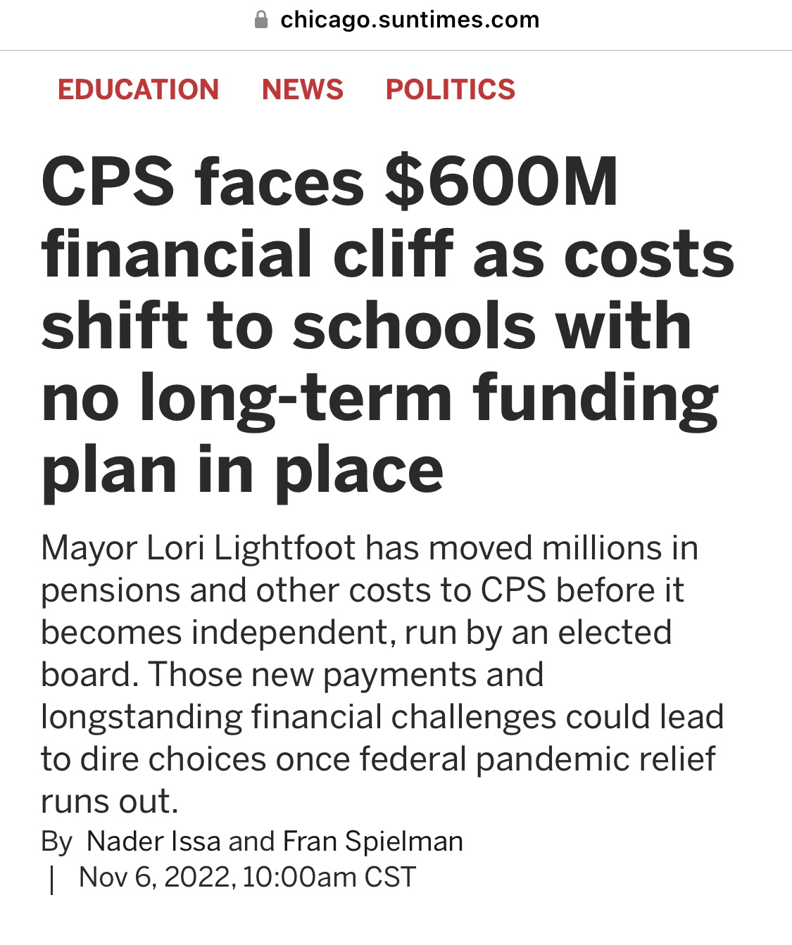 Release: CPS Elected School Board, Mayor already Destroying. —Chicago Sun Times
